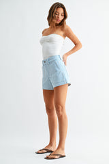 Utility Denim Shorts Light Blue Stripe