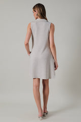 Collared V Neck Sleeveless Mini Dress Heather Grey