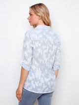 3/4 Roll Up Sleeve Embroidered Blouse Stripes