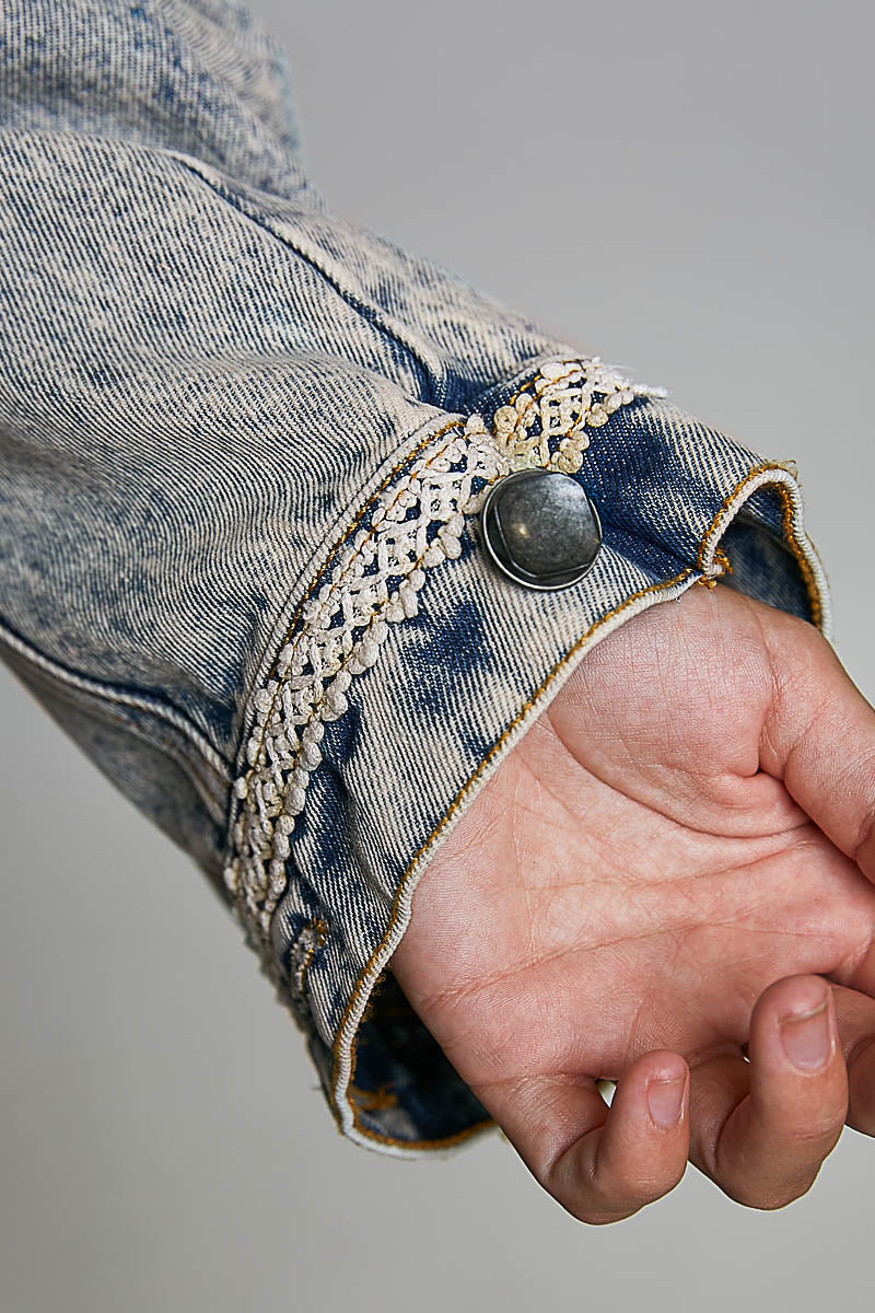 Corduroy Collar Lace Trim Denim Jacket Denim