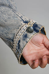 Corduroy Collar Lace Trim Denim Jacket Denim