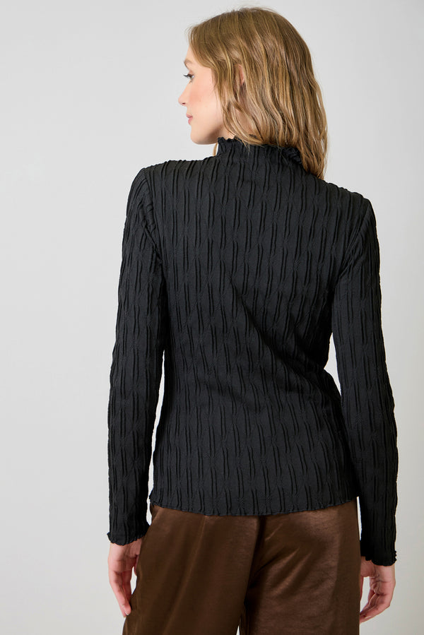 Lettuce Edge Textured Knit Top Black