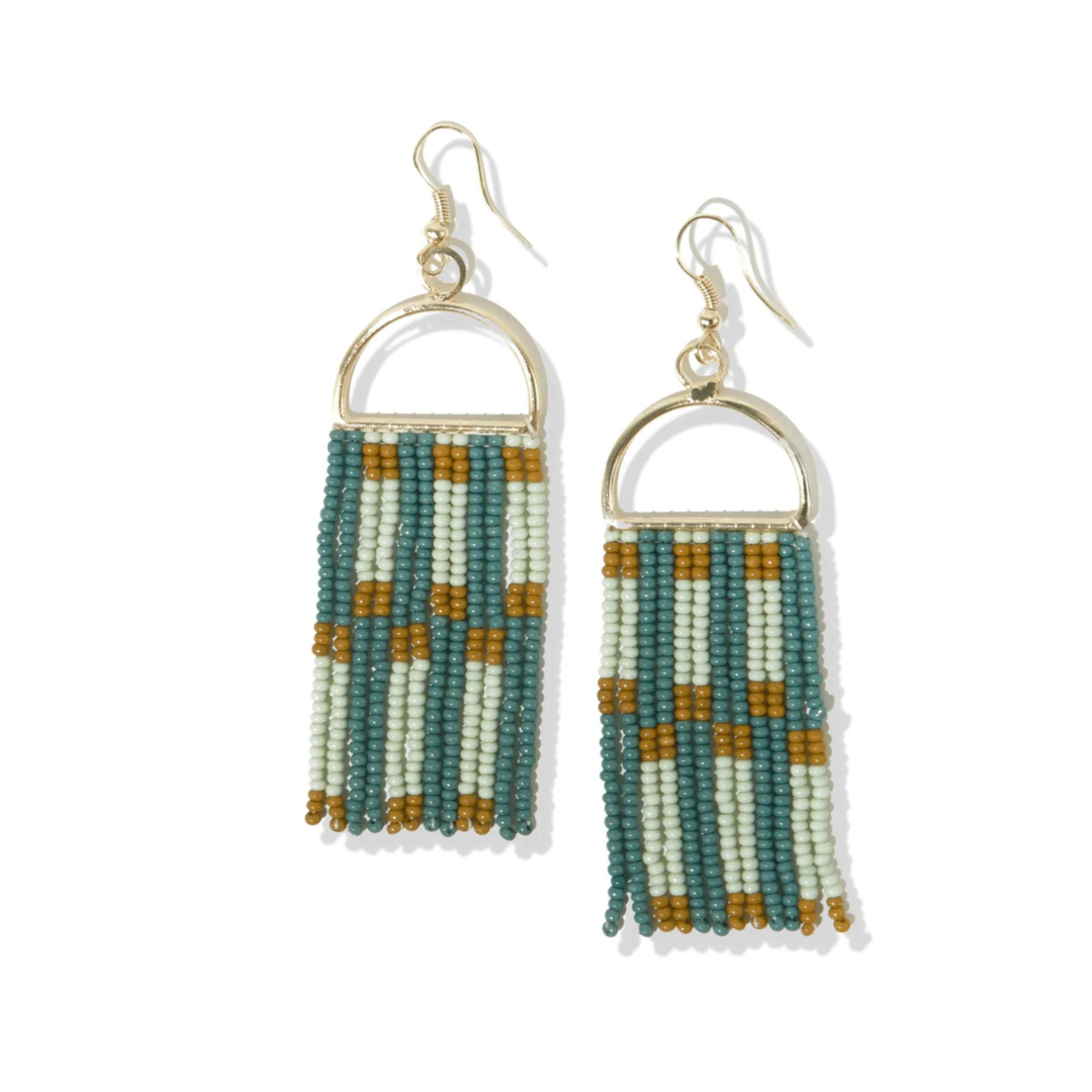 Allison Check Stripe On Arch Beaded Earrings Green, Mint + Citron