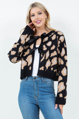Bowtie Leopard Print Cardigan Black
