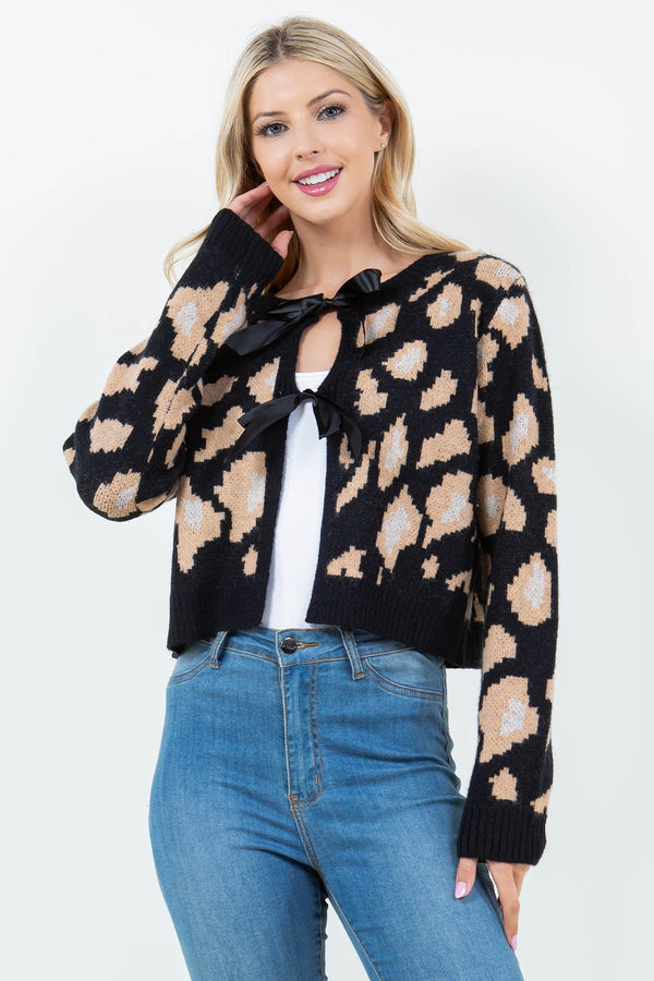 Bowtie Leopard Print Cardigan