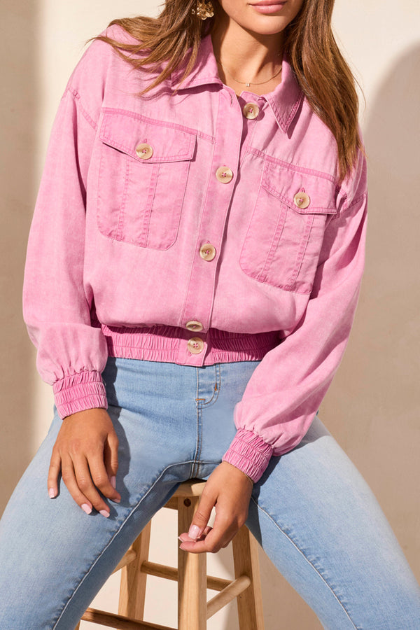 Casual Elastic Waist Jacket Washed Orchid Sky