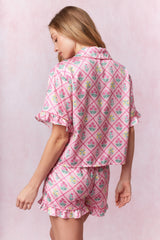 Flower Printed Satin PJ Set Pink