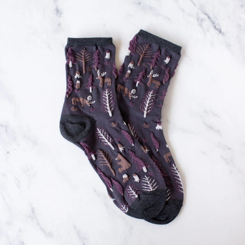 Winter Forest Socks Charcoal Maroon