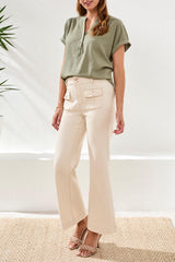 Brooke Creased Pockets Trouser Palazzo Jeans Ecru