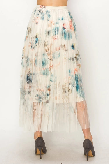 Floral Mesh Maxi Skirt Teal Floral