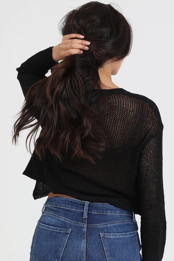 Light Weight Open Knit Sweater Cardigan Black