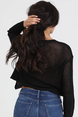 Light Weight Open Knit Sweater Cardigan Black