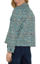 Button Front Boxy Shacket Ocean Boucle