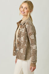 Flower Emb. Waffle Corduroy Mix Hoodie Jacket