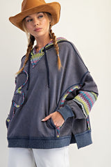 Daisy Patch Washed Pullover Hoodie Blueberry