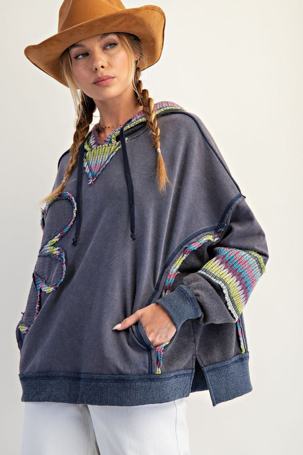 Daisy Patch Washed Pullover Hoodie Blueberry