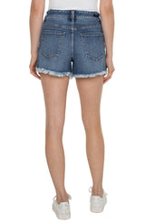 Christine High Rise Exposed Button Fray Hem Shorts Claymont
