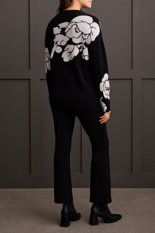 Funnel Neck Floral Print Sweater Black