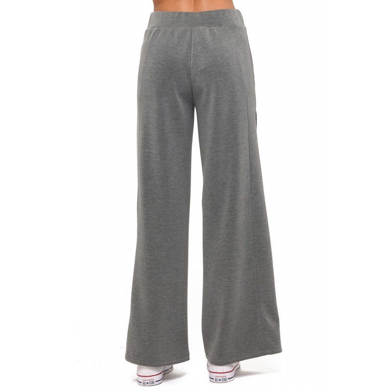 Contrast Panel Stripe Scuba Wide Leg Pants Charcoal + Black