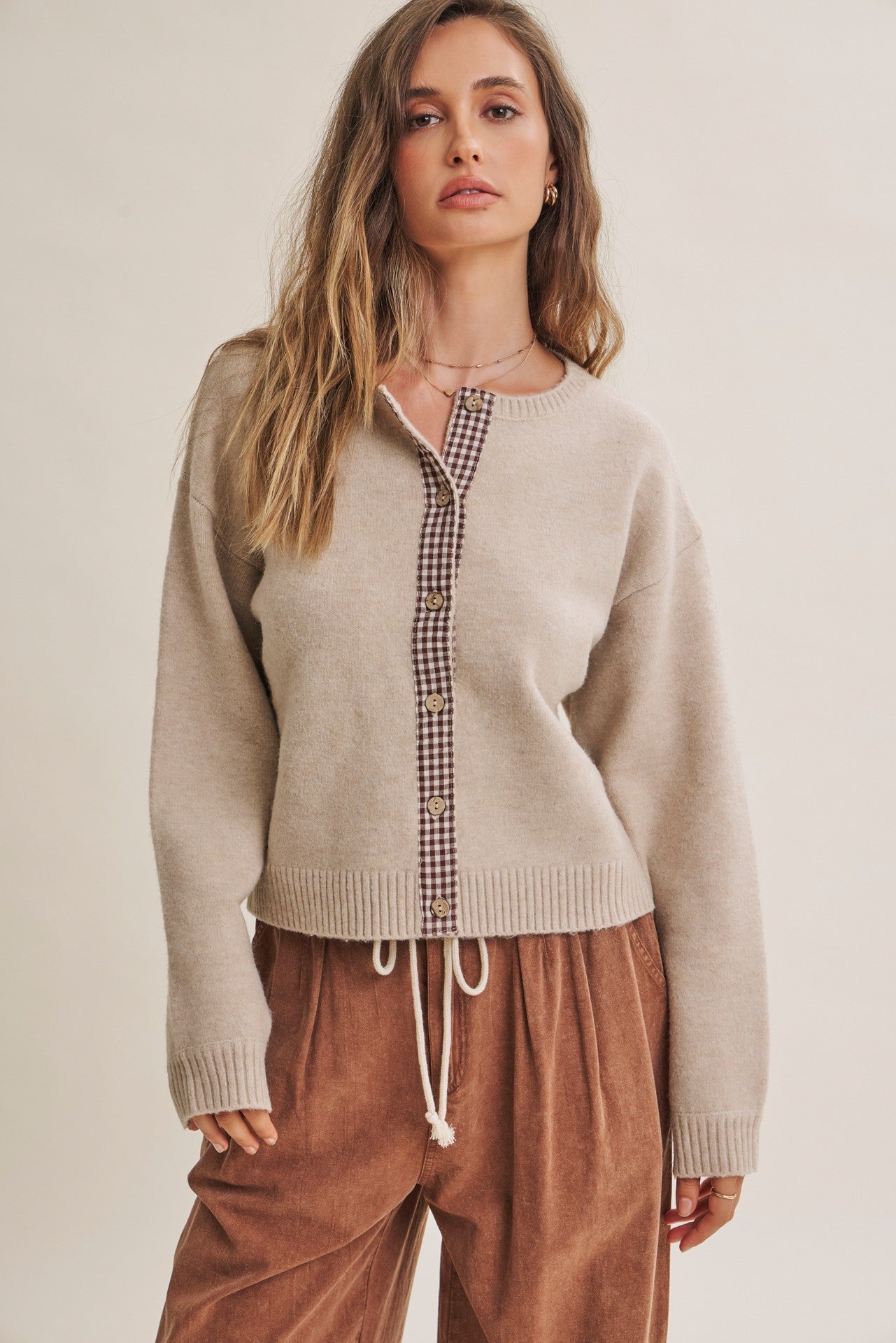 Cottage Garden Placket Sweater Cardigan Oatmeal