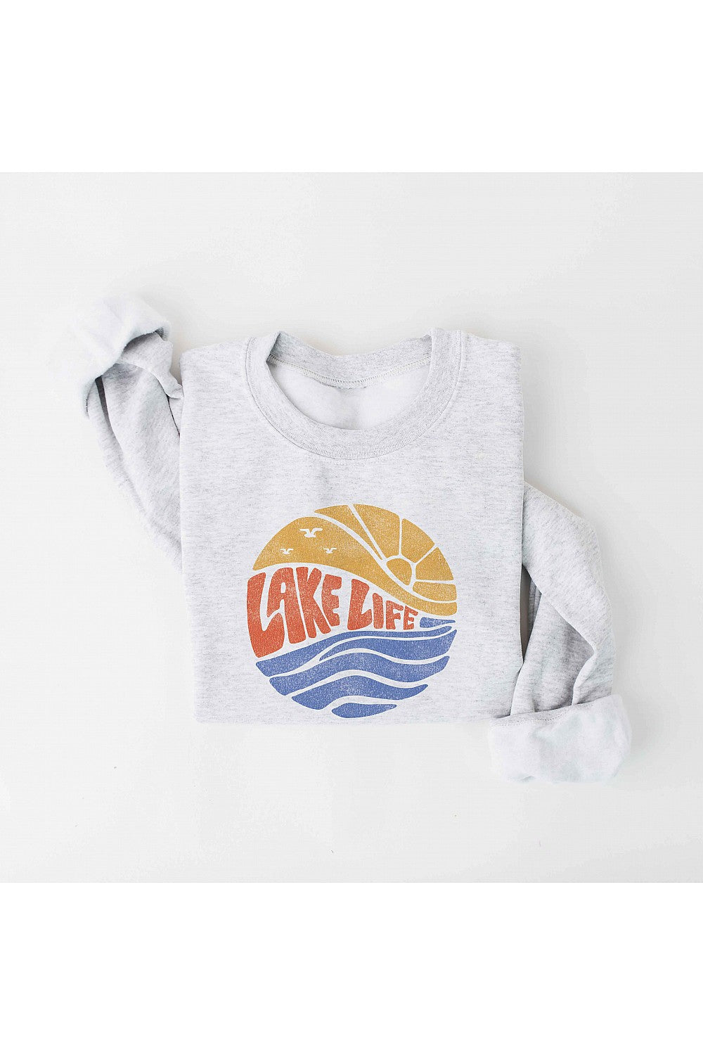 Lake Life Round Graphic Pullover Sweatshirt White Heather