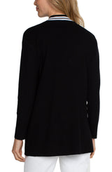Open Front Stripe Detail Cardigan Black + White