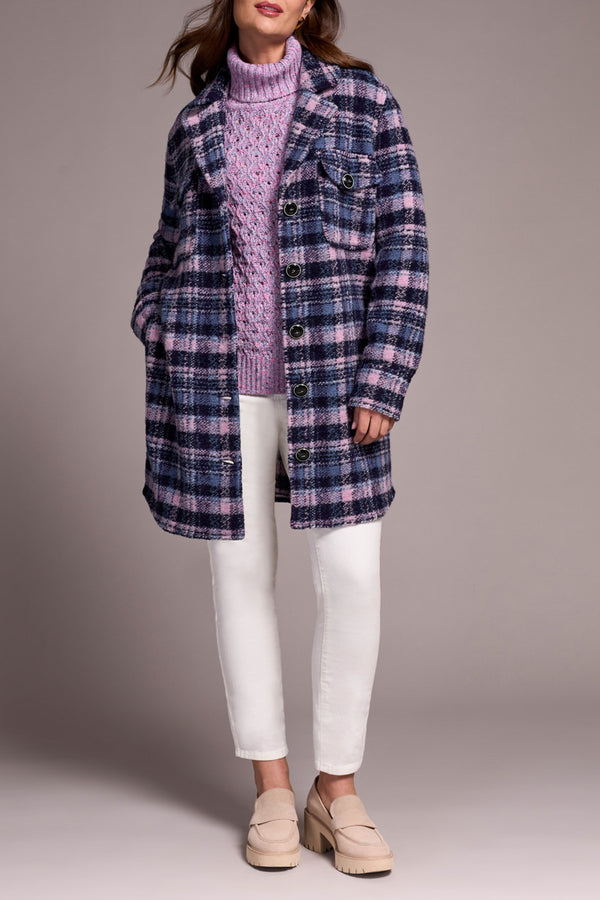 Notch Collar Plaid Jacket Vintage Lilac