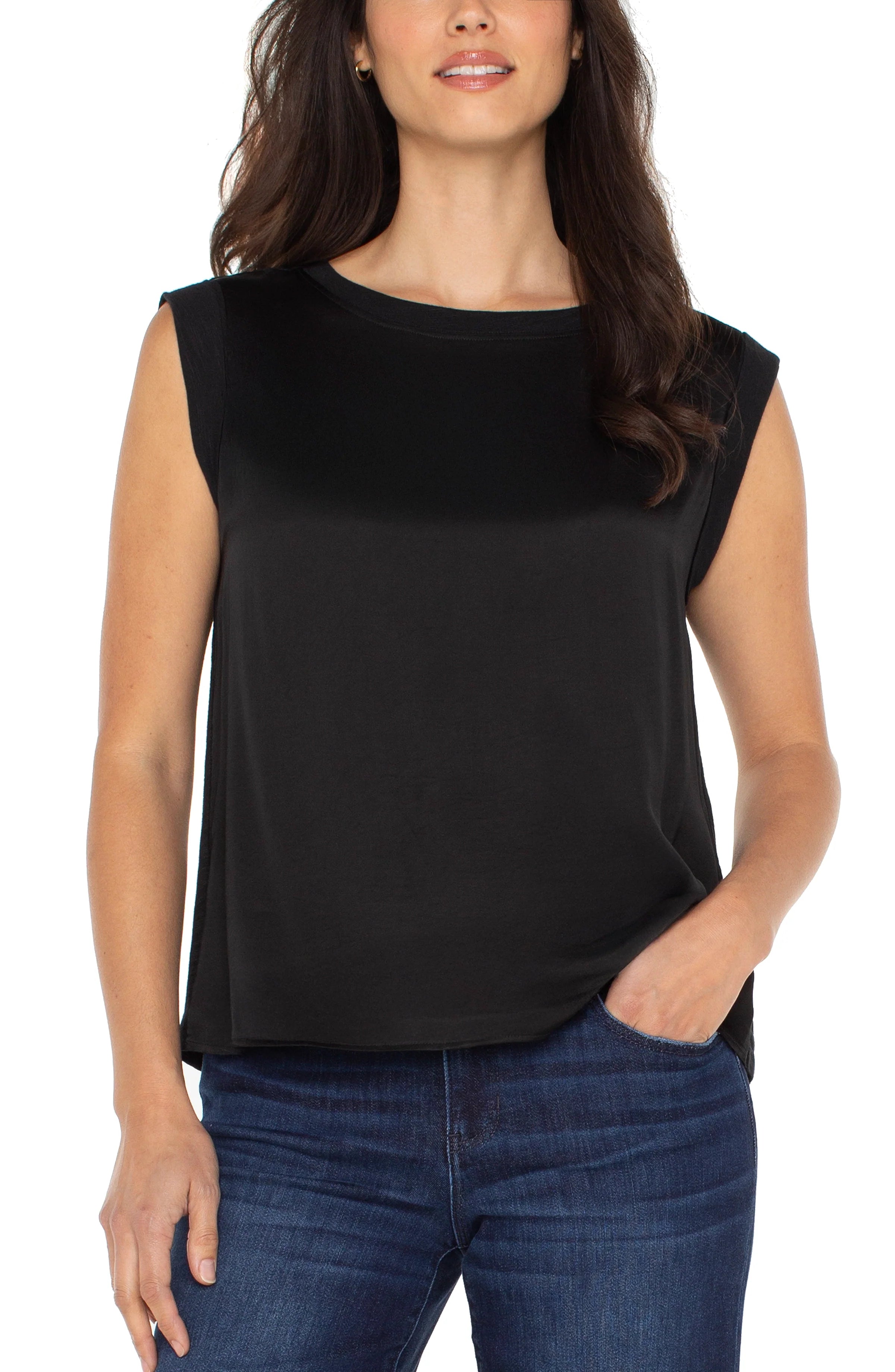 Sleeveless Woven To Knit Top Black