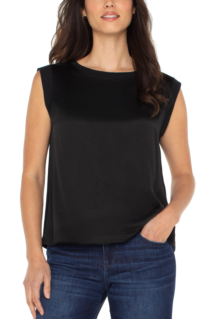 Sleeveless Woven To Knit Top Black