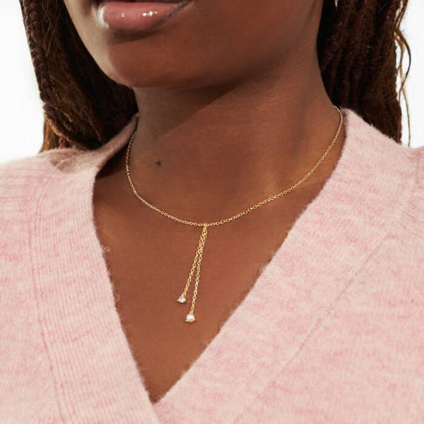 Halo Pearl CZ Lariat Necklace