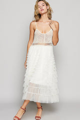 Sleeveless Crochet Ruffle Maxi Dress