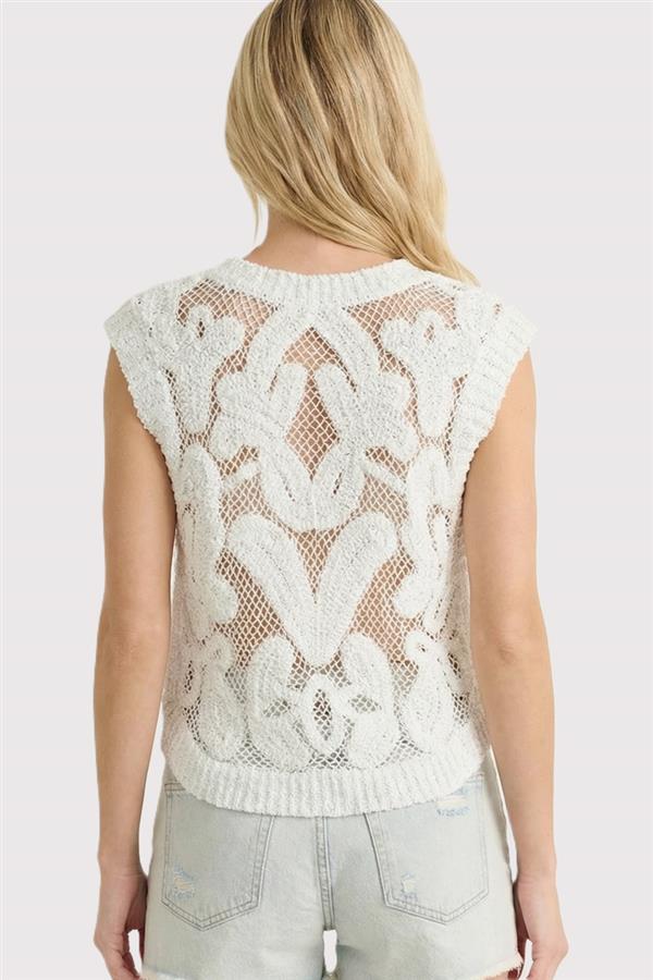 Crochet Scrolls Sweater Tank Off White
