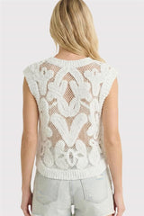 Crochet Scrolls Sweater Tank Off White