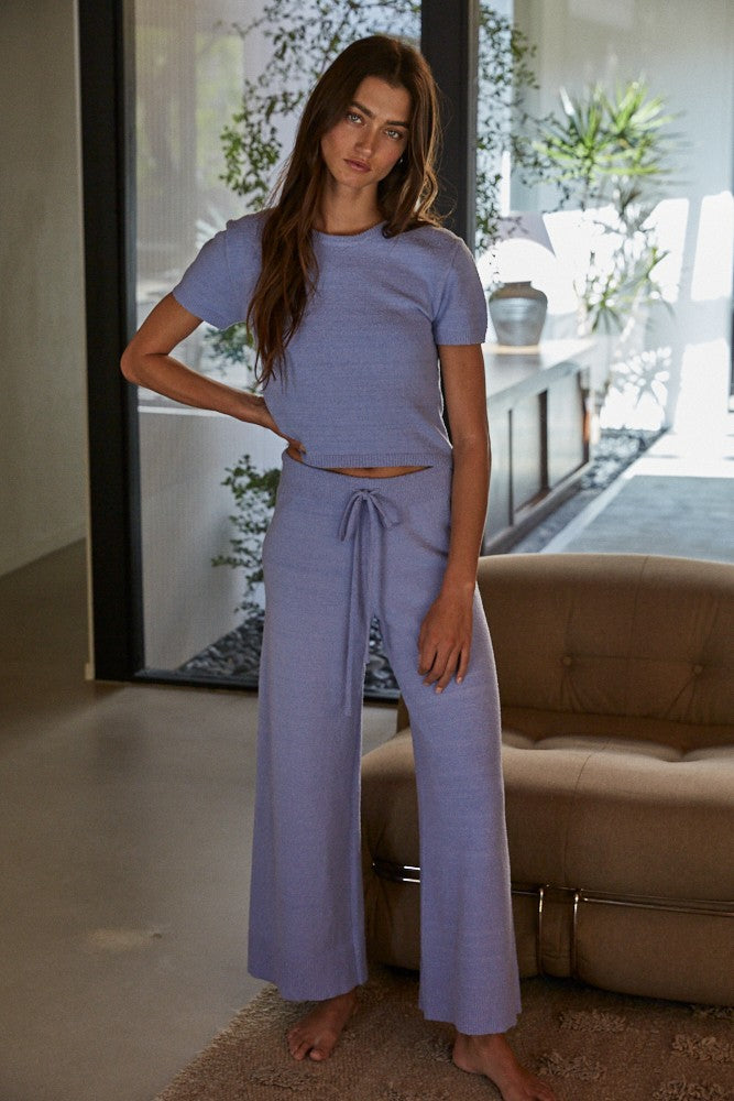 Andre Sweater Knit Crop Top Misty Blue