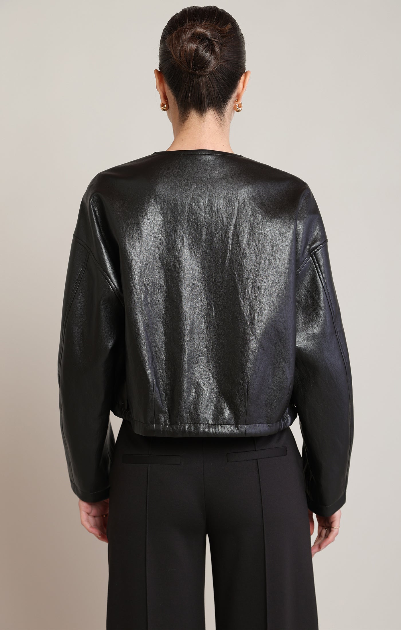 Collarless Leather Jacket Black