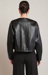 Collarless Leather Jacket Black