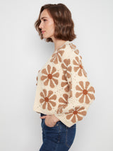 Drop Shoulder Flower Crochet Cardigan Ecru