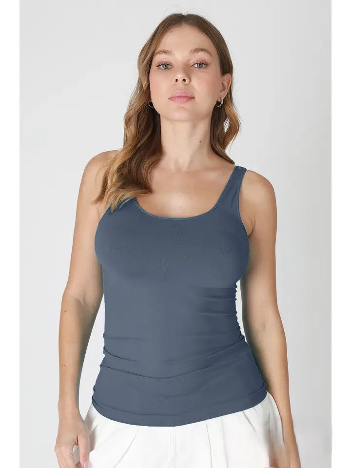 Reversible Wide Strap Jersey Tank Top Dusty Olive