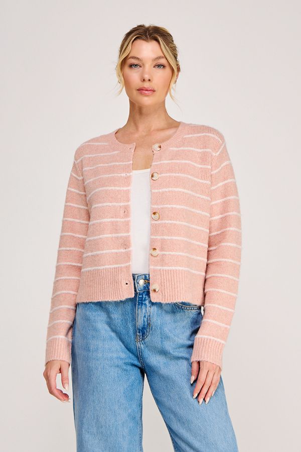 Abigail Stripe Sweater Cardigan Peach