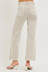 Tummy Control High Rise Crop Detail Wide Jeans Almond
