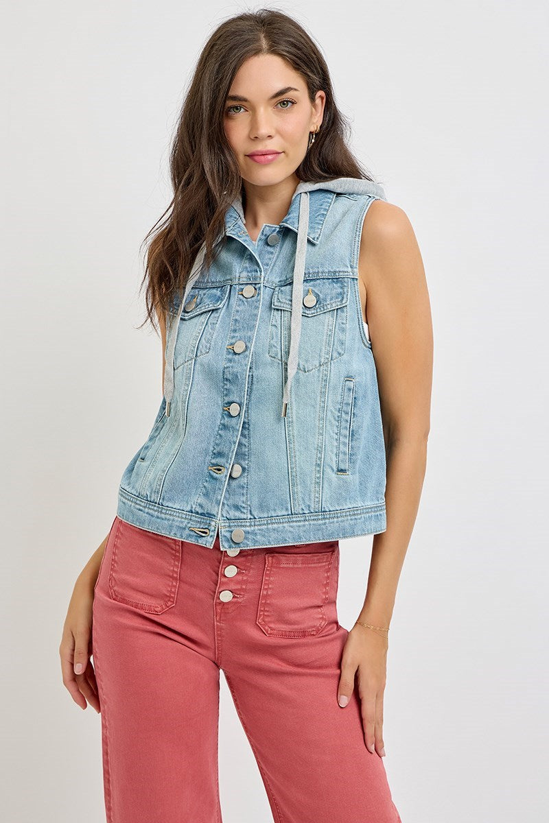 Detachable Hoodie Denim Vest Medium