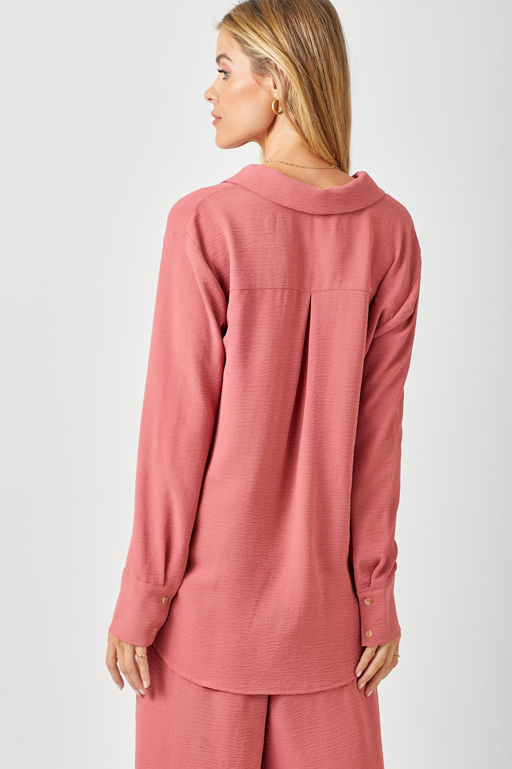 Button Down Crinkle Shirt Berry