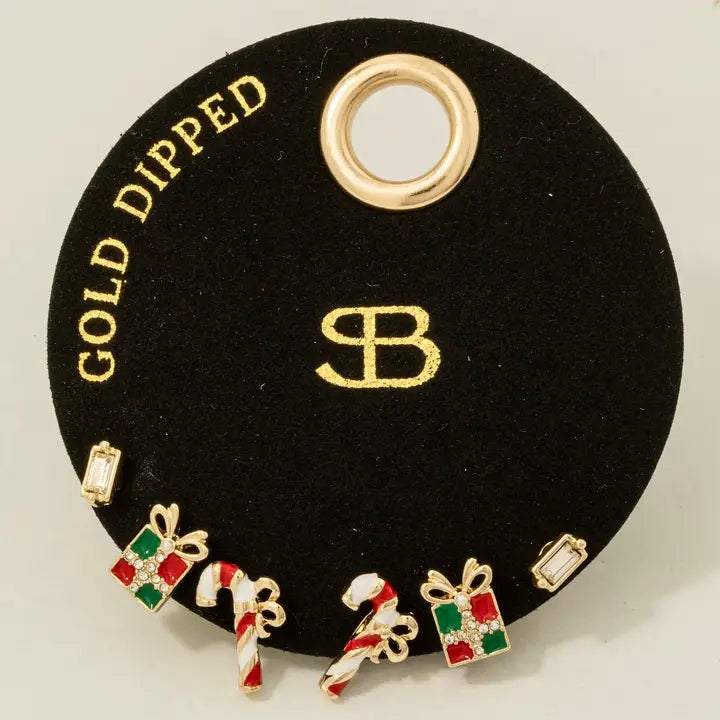 Secret Box Gold Dipped Earrings Set Christmas Theme Stud