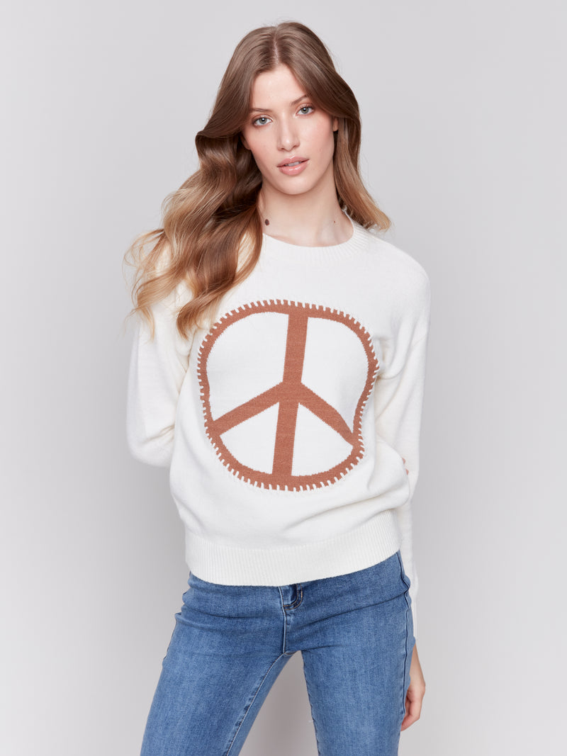 Stitched Detail Peace Sign Sweater Ecru