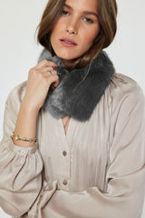 Short Fur Muffler Scarf Charcoal Grey
