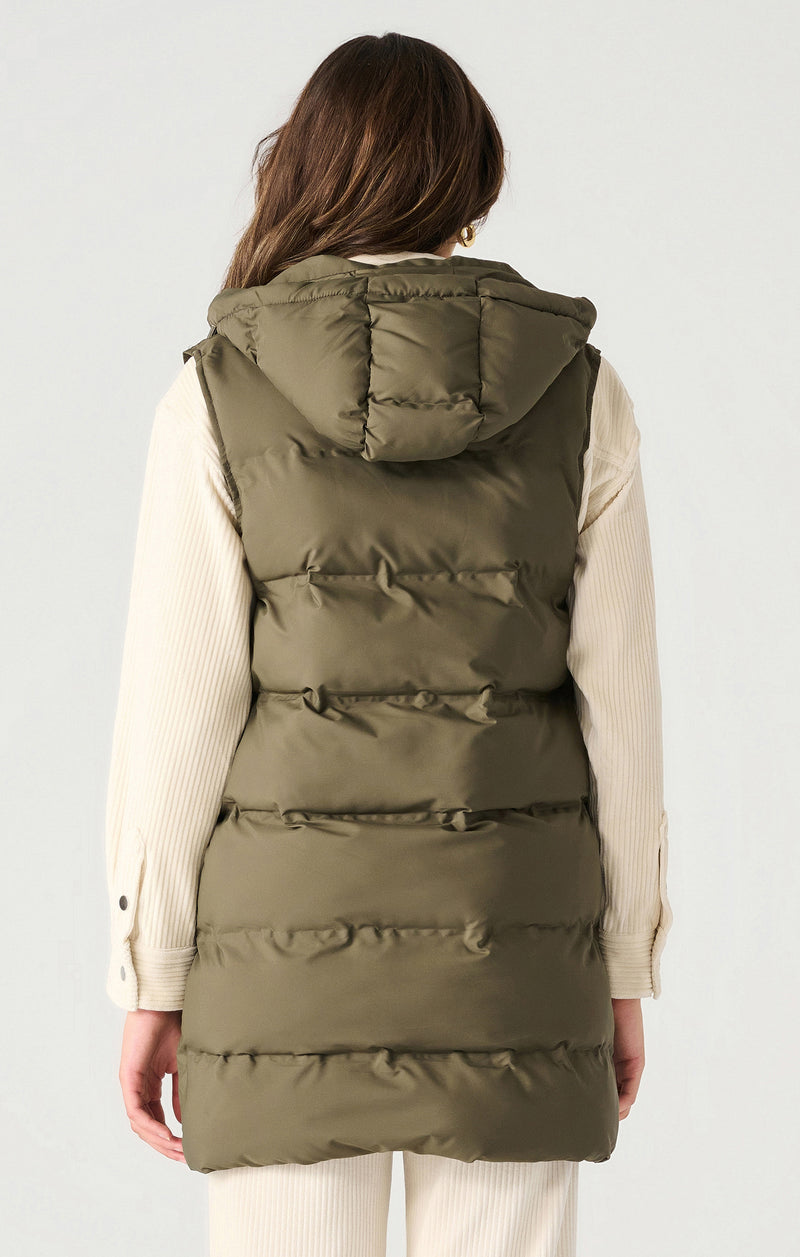 Midlength Hooded Puffer Vest Army Green