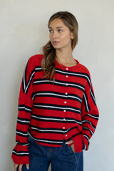 Varsity Striped Piper Cardigan Tomato Red