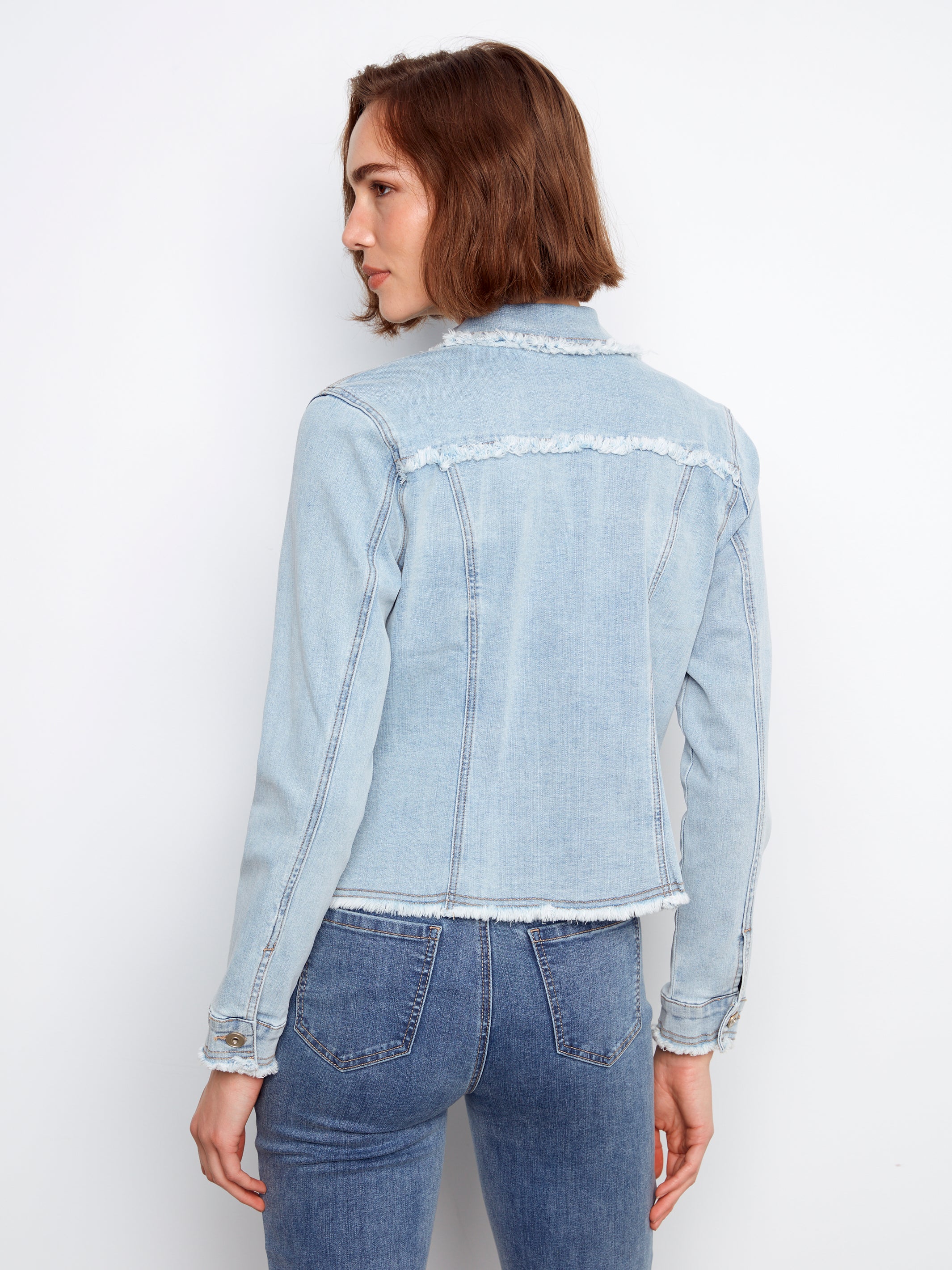 Fringe Edges Stretch Denim Jacket Bleach Blue