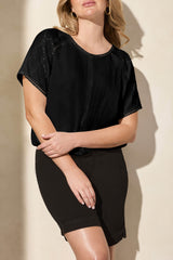 Reversible Raglan Sleeve Mix Media Top Black