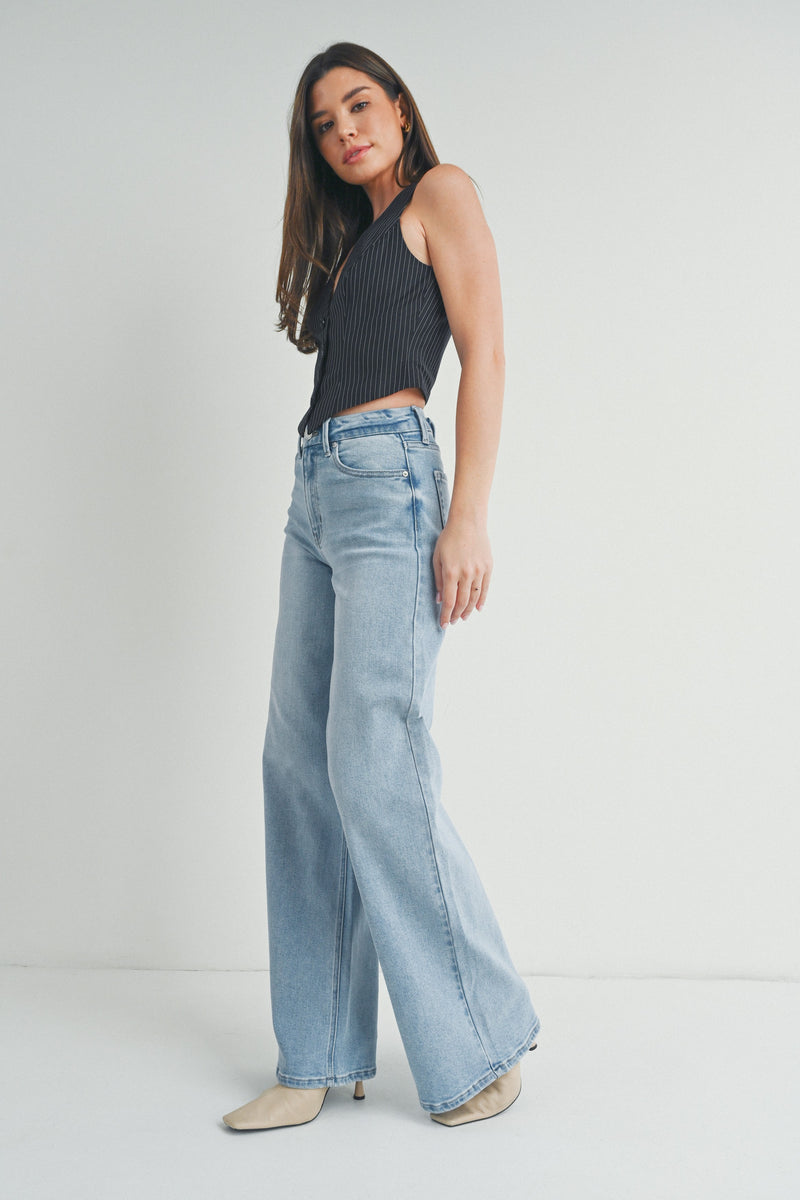 High Rise Palazzo Wide Leg Jeans Light Denim